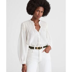 Madewell | NWT Smocked Cotton Silk Top Fresh Cream Puff Sleeve | Sz L